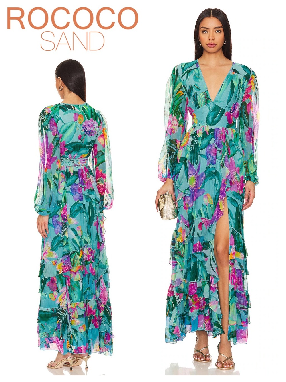 ROCOCO SAND Ocean Deep V Maxi Dress in Turquoise